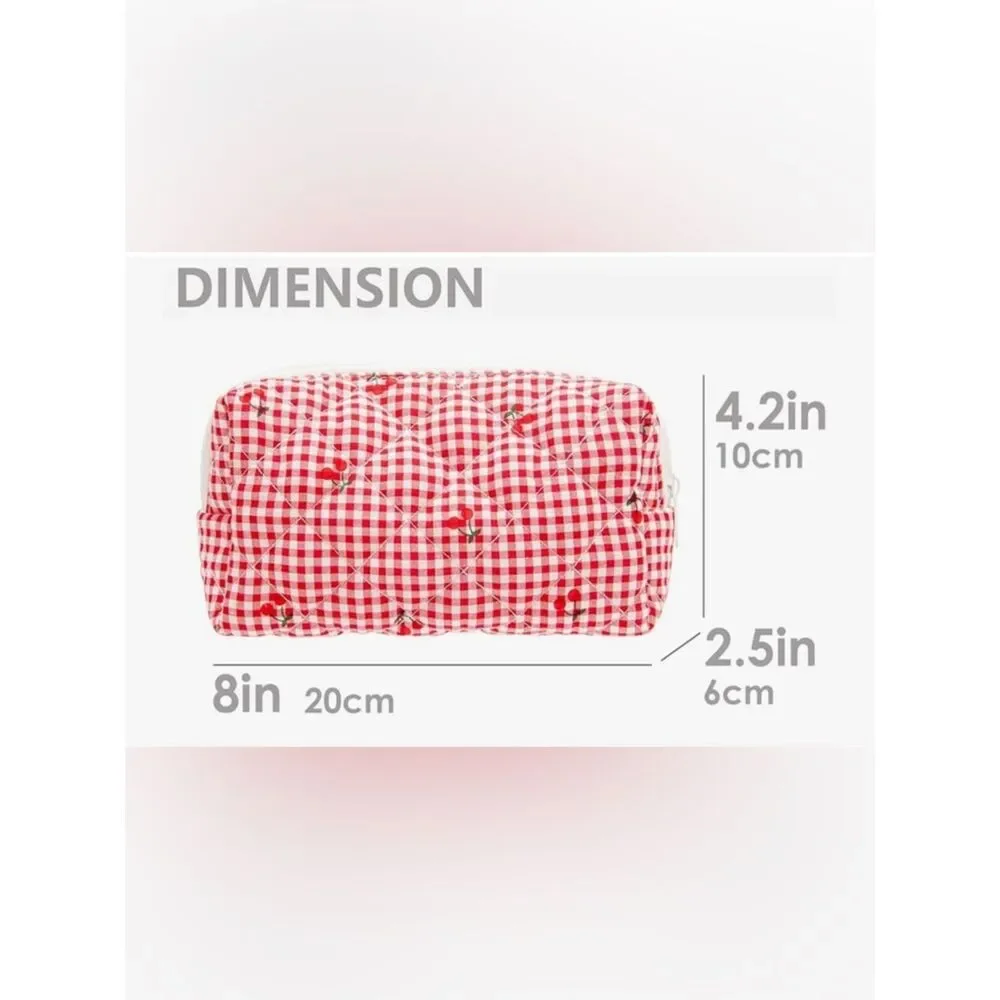 NEW Quilted Red Gingham Cherry Cosmetic Pouch